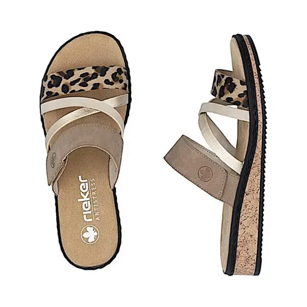 Rieker Damen Pantoletten V3652, Frauen Slipper, Backless Slipper, Gartenschuhe, Sommerschuhe, sommerclogs, Schlupfschuhe, beige Kombi (62), 40 Eu / thumbnail
