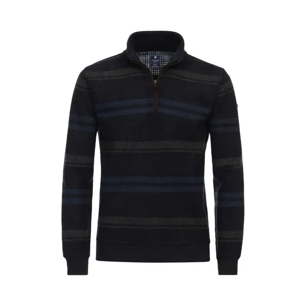 Redmond Casual Half-Zip Sweater Blauw, Gestreept thumbnail