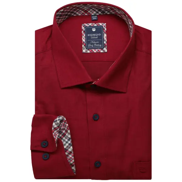 Redmond Casual Overhemd Rood, Effen thumbnail