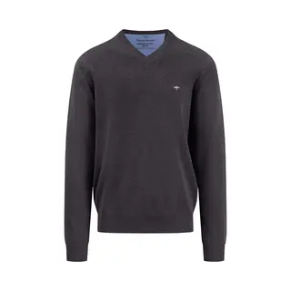 Fynch-Hatton Pullover Aus Baumwolle Mit V-Ausschnitt Charcoal / 3XL