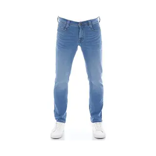 Mustang Jeans Herren Stretch Lang Real X Oregon Tapered K Stretchhose Jeanshose Sweathose Denim Baumwolle, Länge, 34L, Farbe, Medium Blue Denim