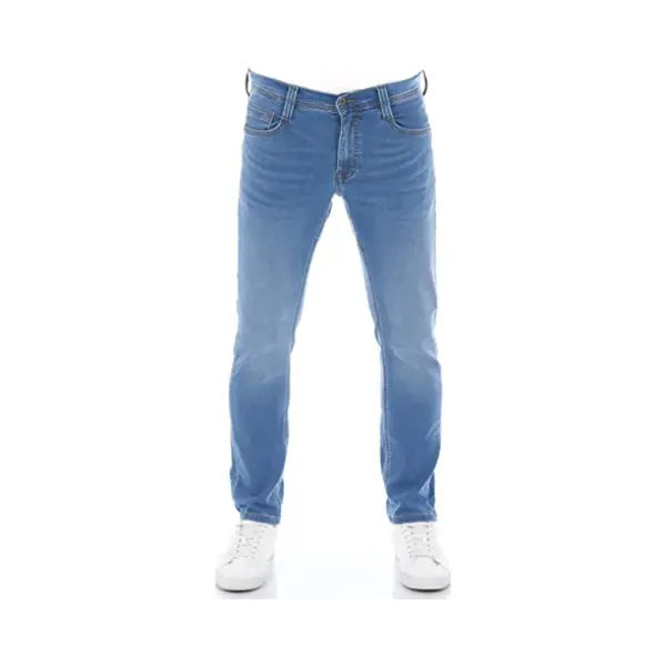 Mustang Jeans Herren Stretch Lang Real X Oregon Tapered K Stretchhose Jeanshose Sweathose Denim Baumwolle, Länge, 34L, Farbe, Medium Blue Denim thumbnail