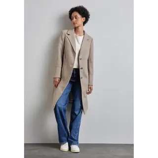 Street One, Vrouwen, Jassen, Long Revers Coat Solid Dames Jas - Quinoa Beige Melange - Maat 38, Beige