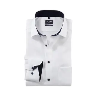Olymp Herren Oberhemd Langarm Luxor, Natté, modern Fit, Global Kent, Weiss 00, 44