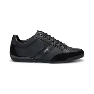 Boss Mens Saturn Lowp Mixed-Material Trainers With Suede And Faux Leather Size 12 Black