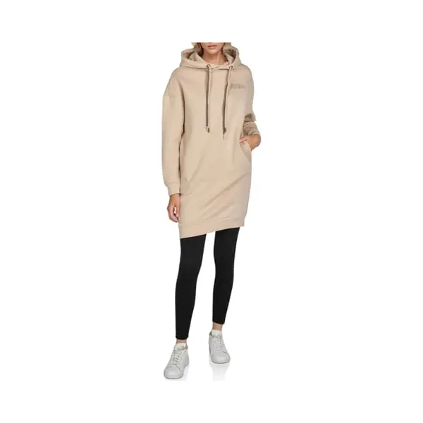 Denimfy Hoodie Damen Lang Oversized DFAnna Kapuzenpullover Pullover Sweatkleid Kapuzenkleid Streetwear Print Beige M, Größe, M, Farben, Birch Beige thumbnail