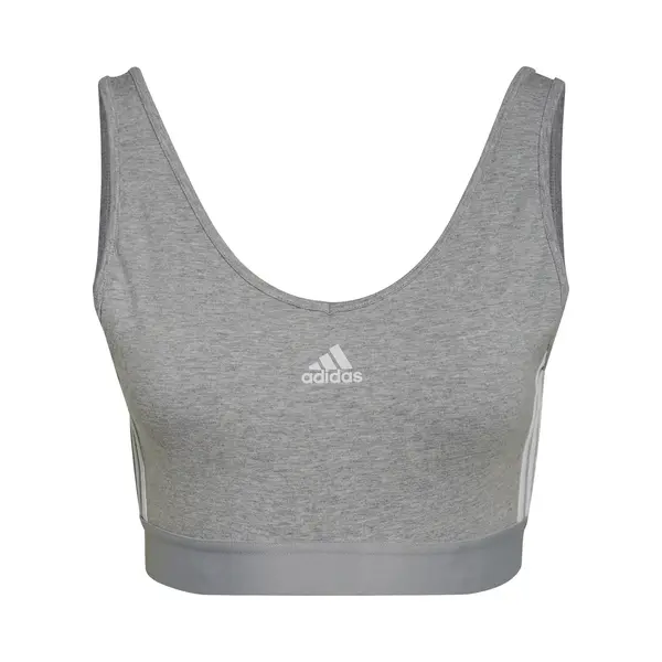 Adidas Damen Essentials 3-Stripes Crop Top With Removable Pads, Medium Grey Heather/White, M thumbnail