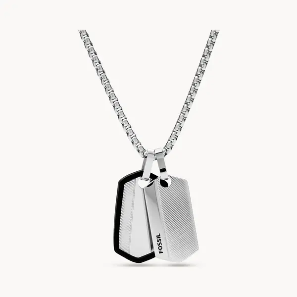 Fossil Chevron Stainless Steel Dog Tag Necklace thumbnail