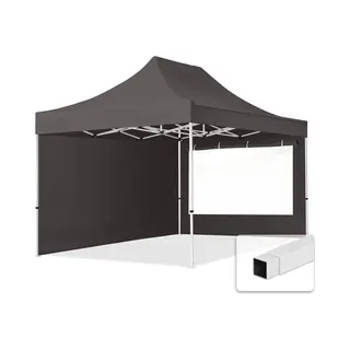 Toolport 3x4, 5 M Faltpavillon, Economy Stahl 30mm, Seitenteile Mit Panoramafenstern, Dunkelgrau