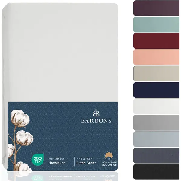 Barbons Hoeslaken 90x200 - Hoeslakens Jersey 145 G/m² - 100% Katoen - Wit thumbnail
