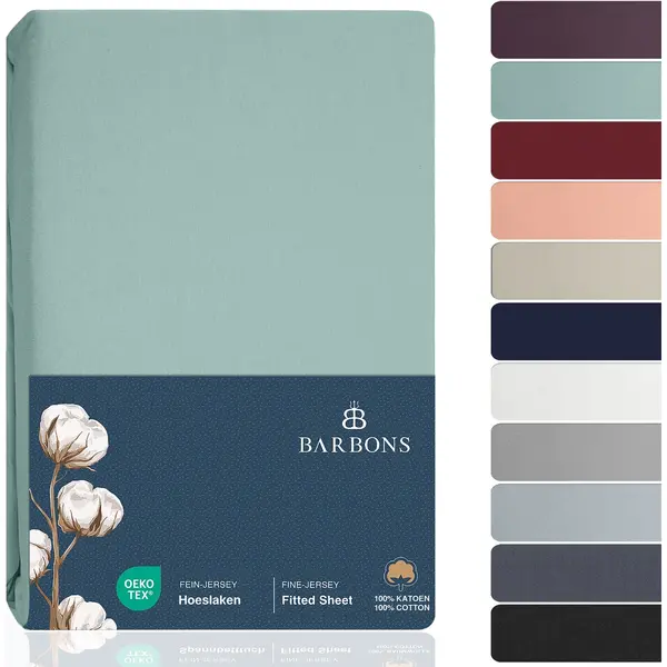 Barbons Hoeslaken 90x200 - Hoeslakens Jersey 145 G/m² - 100% Katoen - Groen thumbnail