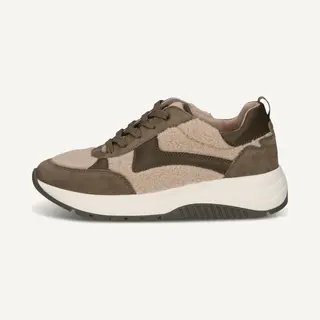 Caprice Damen Sneaker Flach Mit Teddy-Futter Plateau, Grün (Khaki/Fur), 37 Eu