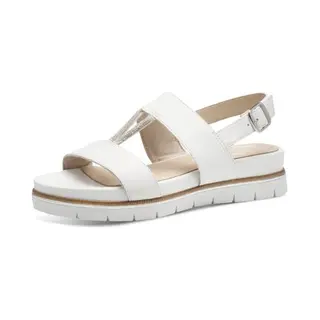 Tamaris Comfort Damen Sandalen Flach Aus Leder Mit Glitzerdetails, Weiß (White), 38 Eu