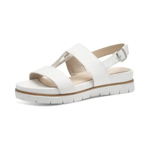 Tamaris Comfort Damen Sandalen Flach Aus Leder Mit Glitzerdetails, Weiß (White), 38 Eu thumbnail