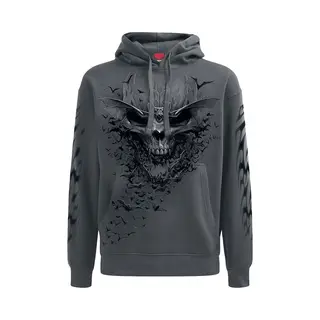 Spiral Bat Skull Hoodie Grey