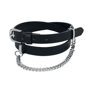 Rock Rebel By Emp Narrow Black Belt With Decorative Chain Belt Black