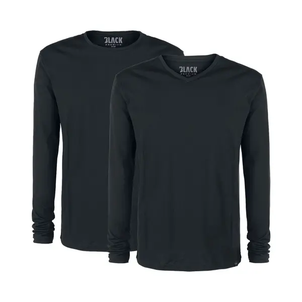 Black Premium By Emp Double Pack Black Long-Sleeve Tops With Crew Neck And V Neck Long-sleeve Shirt Black thumbnail
