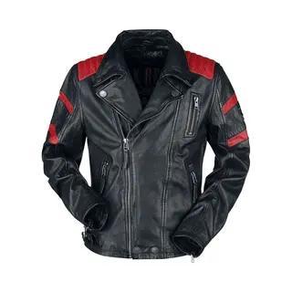 Rock Rebel By Emp Lederen Jas - Schwarz/Rote Biker Lederjacke - S Tot 5XL - Voor Mannen - Zwart-rood