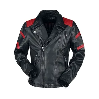 Rock Rebel By Emp Black/Red Leather Biker Jacket Leather Jacket Black Red