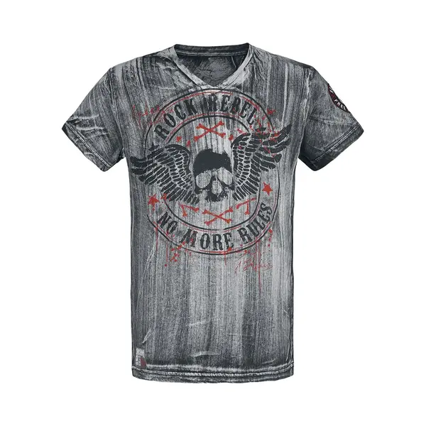 Rock Rebel By Emp Graues T-Shirt Mit V-Ausschnitt Und Print T-Shirt Grau In Xl thumbnail