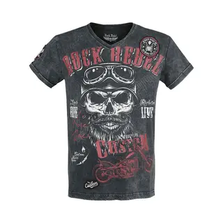 Rock Rebel By Emp Black T-shirt With V-Neckline And Print T-Shirt Black