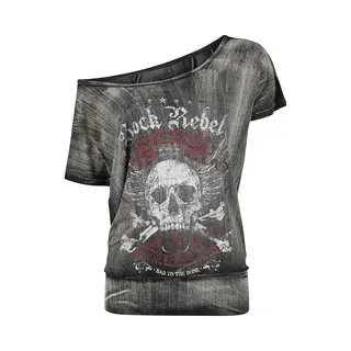 Rock Rebel By Emp Dark Grey T-shirt With Wide Neckline And Print T-Shirt Dark Grey