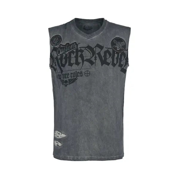 Rock Rebel By Emp Grey Tank Top With Wash And Print Tanktop Grey thumbnail