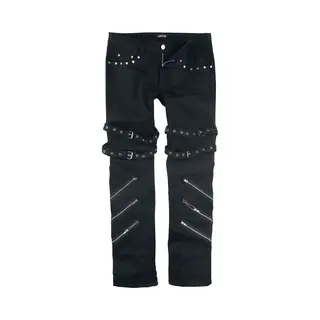 Gothicana By Emp - Gothic Jeans - Jared - Black Jeans With Buckles, Zips And Studs - W30L34 Tot W40L34 - Voor Mannen - Zwart