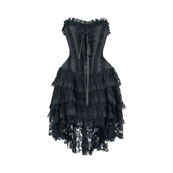 Gothicana By Emp Elaborate Gothic Dress With Corset And Shorter-Front Skirt Mini Dress Black thumbnail