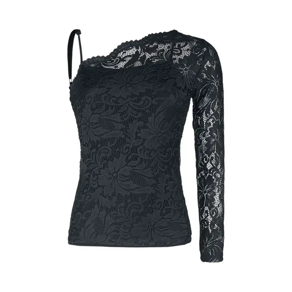 Black Premium By Emp One-Shoulder Lace Shirt Long-sleeve Shirt Black thumbnail