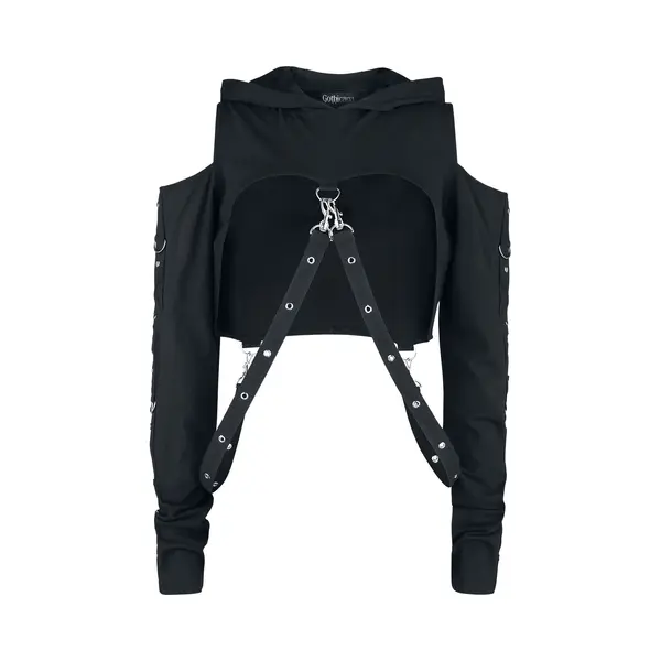 Gothicana By Emp Cropped Hoodie With Straps Hoodie Black thumbnail