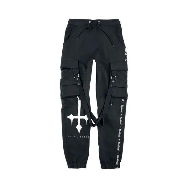 Black Blood By Gothicana Comfy Fabric Trousers With Attached Pockets And Black Blood Prints Cloth Trousers Black thumbnail