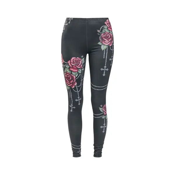 Rock Rebel By Emp Leggings With Roses And Crosses Leggings Black thumbnail