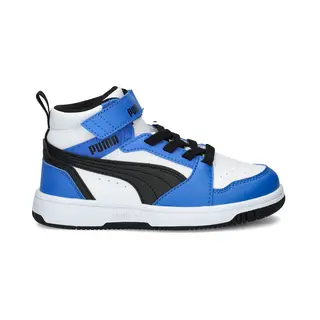 Puma Unisex Kinder Rebound V6 Mid Sneaker, White Black Racing Blue, 34 Eu