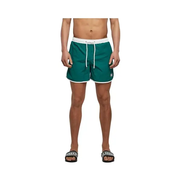 Urban Classics Herren Badehose Retro Swimshorts, Retro Badehose Für Männer, Mit Kordelzug, White/Green, M thumbnail