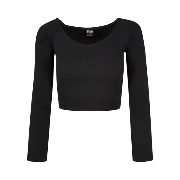 Urban Classics, Damen, Shirts, Ladies Short Rib Wide V-Neck Longsleeve - 20463, Schwarz, (M) thumbnail