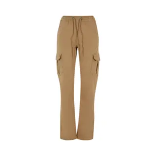 Urban Classics Dames Hoge Taille Keperstof Cargo Broek Dames Broek, Effen Beige