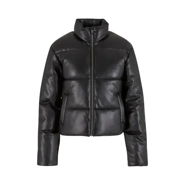 Urban Classics - Synthetic Leather Gewatteerd Jack - M - Zwart thumbnail