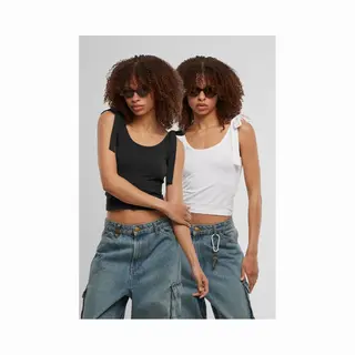 Urban Classics - Tied Basic Jersey Crop Top - S - Zwart/Wit