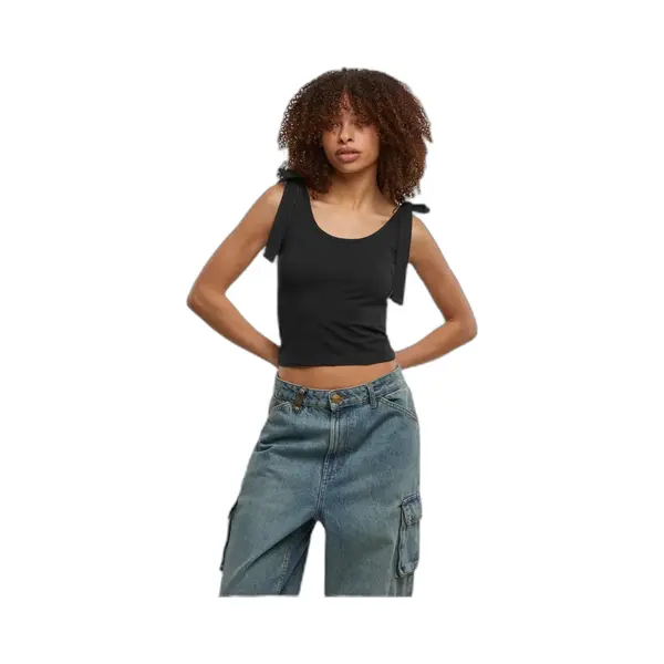 Urban Classics - Tied Basic Jersey Crop Top - Xxl - Zwart/Wit thumbnail