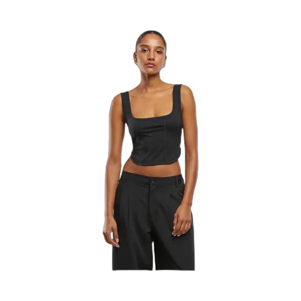 Urban Classics - Jersey Corsage Mouwloze Top - L - Zwart thumbnail