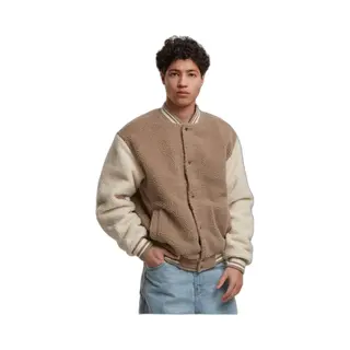 Urban Classics Herren Übergangsjacke Teddy College Jacket, Lässige College-Jacke Mit Teddyfell Und Gesteppten Ärmeln, Größen S - 5XL