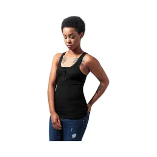 Urban Classics Ladies Button Tank Top Rundhals Ärmellos Baumwolle, Elastan