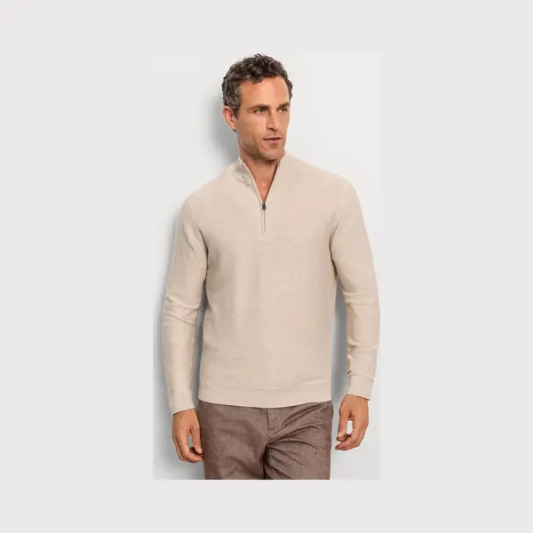 Olymp Casual Half-Zip Sweater Lichtbeige, Gestructureerd thumbnail