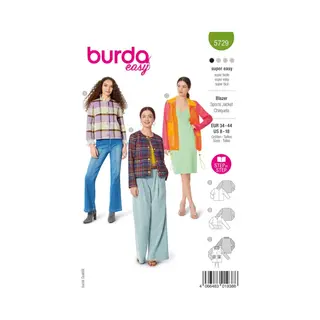 burdastyle Burda Easy Schnittmuster Damen #5729 Blazer Aus Bouclé, Flanelljacke Im Grungestil Und Jacke Aus Pvc Gr. 34-44