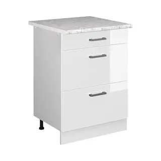 Vicco - Küchenunterschrank R-line, Weiß Hochglanz, 60 Cm Mit Schubladen, Ap Marmor