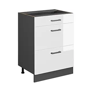 Vicco Unterschrank R-Line Weiß Hochglanz/Anthrazit 60 Mit Schubladen Ohne Arbeitsplatte (1-St)