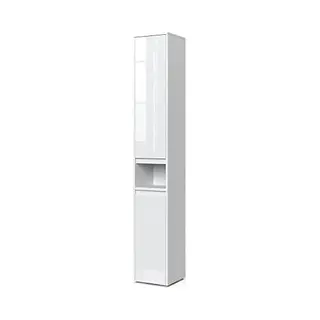 Vicco Bathroom Cabinet Majest, White High Gloss, 30.2 X 191.5 Cm With Doors And Open Compartment, With Six Adjustable Shelves For Storage