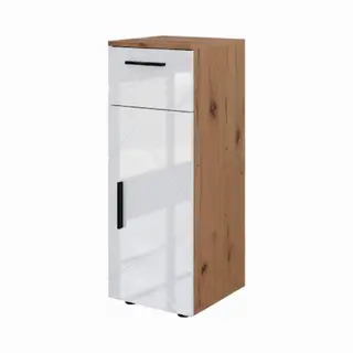 Vicco Midi Cabinet Irma, White High Gloss/gold Power Oak, 30 X 81 Cm, For Bathroom Storage, Compatible With Irma Series