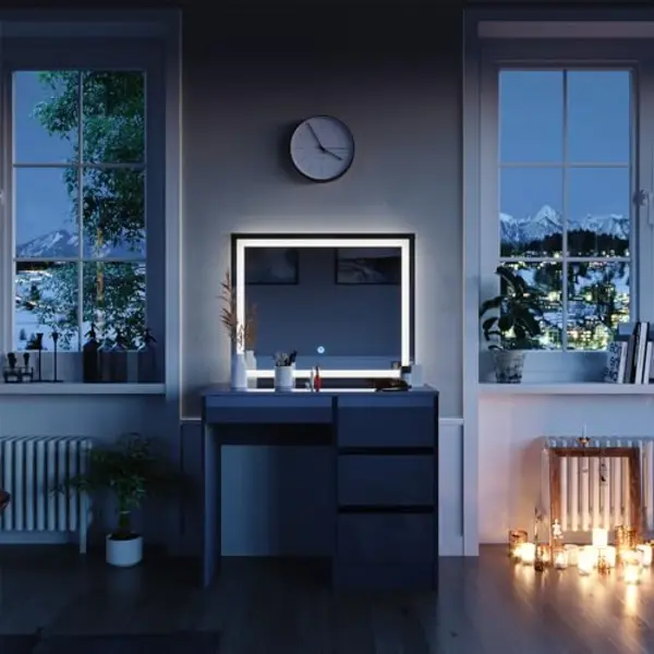 Schminktisch Sherry, Anthrazit, 90 Cm Mit Led- Spiegel Vicco thumbnail